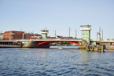 Copenhagen, Denmark. December 19, 2024. View of a bridge with old green control towers in Copenhagen, Denmark. clipart