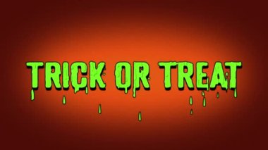 Çizgi roman tarzı metin, cadılar bayramı animasyonu, yeşil harfler, turuncu arka plan. ProRes kalitesi.