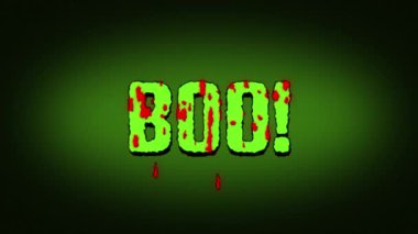 Boo word - eriyen cadılar bayramı tarzı animasyon, yeşil kanlı yazı, yeşil arka plan. ProRes kalitesi.