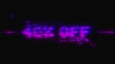 İndirim indirimi% 40, siyah arka planda neon arızası afişi. Promosyon indirimli ışıltılı mesaj. Soyut hareket grafiği. 