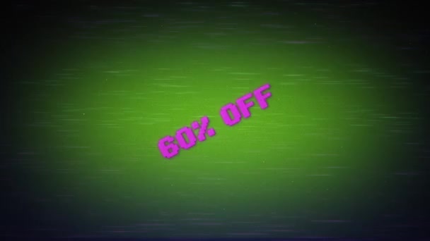 Procent Rabatt Försäljning Meddelande Pop Neon Glitch Banner Pris Droppe — Stockvideo