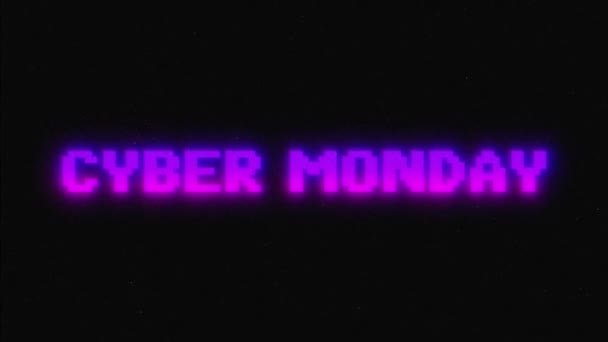 Cyber Senin Penjualan Retro Gaya Pesan Bersinar Warna Neon Penurunan — Stok Video