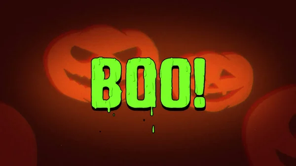 Boo Palavra Derretendo Halloween Estilo Texto Cor Verde Assustador Jack — Fotografia de Stock