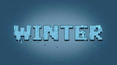 Pikselleştirilmiş kış kelimesi, 80 'lerin tarzı eritme vintage pixelated word, yaratıcı çizgi film tarzı görüntü, soğuk kış paleti renkleri.