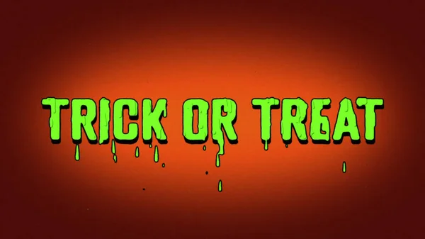 Trick Treat Tekst Stylu Kreskówki Animacja Halloween Zielone Litery Pomarańczowe — Zdjęcie stockowe
