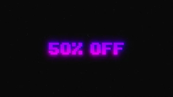 Percent Discount Sale Neon Glitch Banner Black Background Promotion Sale — Stock Photo, Image