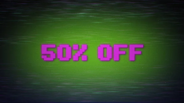 Percent Discount Sale Cartoon Message Neon Glitch Banner Price Drop — Stock Photo, Image