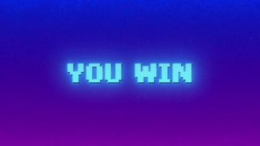 Kazandığın animasyon metni, parıldayan neon retro 80 'ler, nostaljik retro oyun, video oyunu geçmişi. Neon arızalı metin.