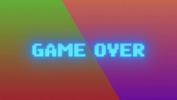 古い学校のヴィンテージビデオゲームレトロな色騒々しい背景 ネオン輝くテキストのためのメッセージ上のゲーム — ストック動画