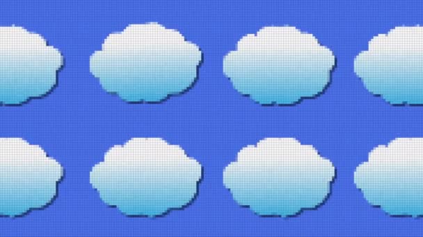 Стара Школа Ретро Хмари Рухаються Блакитному Небі Анімація Пікселів Вінтажна — стокове відео