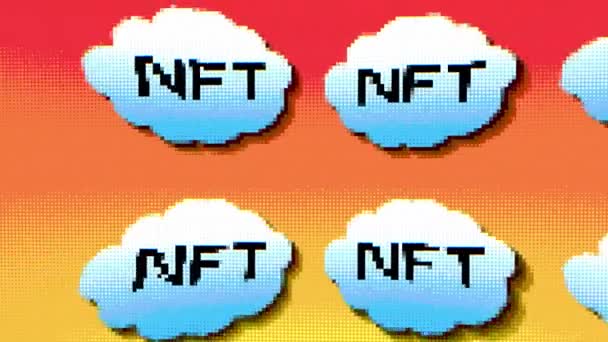 Fondo Cyberpunk Texto Nft Nubes Móviles Píxeles Bits Fondo Retro — Vídeo de stock