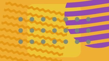 Basit geometrik kalıp döngüsü. Çemberler, kareler, çizgiler, ekran arkaplanı boyunca hareket eden soyut şekiller. Minimalist tasarım kavramı.