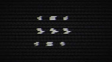 Sinyal hatası, analog TV pikseli, ses bozulması yok. Dijital parazit, soyut vhs sinyal taklidi. Kırık anten, obje etkisi.