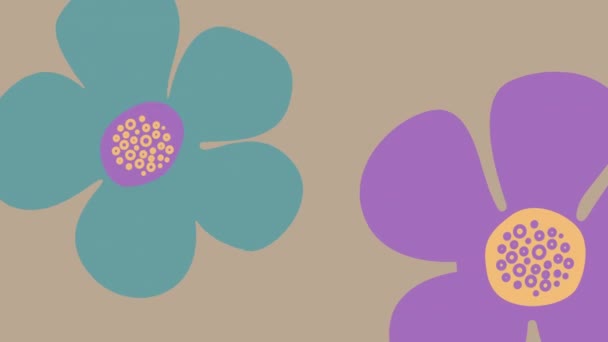 Plochý Styl Abstraktní Botanické Květiny Pozadí Animace Kvetoucí Rotační Květiny — Stock video