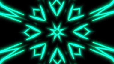 Soyut geometrik kaleydoskop etkisi eğri çizgi süslemeli neon ışıklı dinamik element. Kaotik hareketler arka planı.