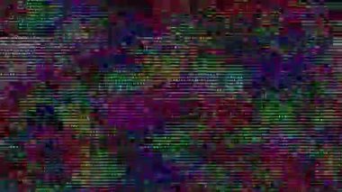 Colorful neon cyberpunk psychedelic shimmering tv noise background. Computer motion graphic. 