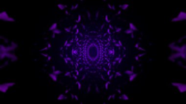 Neon glowing hypnotic ornamental fractal shapes sci-fi fashion holographic background. Computer generated scene. 