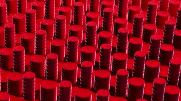 シリンダーの抽象的なフィールド 層状の抽象的な形状 赤の色 あなたのプロジェクトのための創造的な3D現代的な背景 — ストック動画