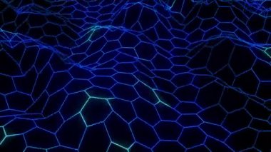 Abstract geometric background from floating hexagonal honeycombs, endless geometric field. Creative 3d modern mesh, imitation of unknown material from another galaxy.