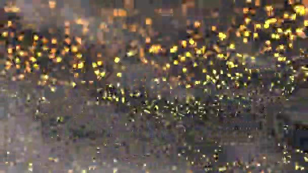 Glittering Black Wavy Texture Shiny Golden Sparkling Particles Information Flow — Wideo stockowe