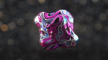 Dinamik sıvı altın metal formu, soyut parlak yüzey, bulanık arkaplan üzerinde 3 boyutlu şekil nesne, 4k çözünürlük.