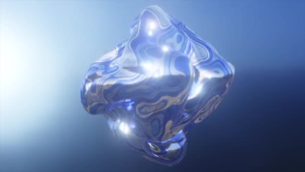 Dynamic Liquid Blue Metal Form Abstract Shining Surface Shape Object — Vídeos de Stock