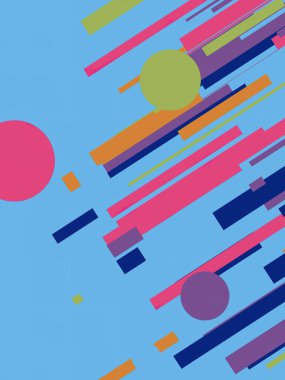 Flat and modern abstract design with a combination of squares and circles in pastel colors. Ideal for wall decor or canvas print. 