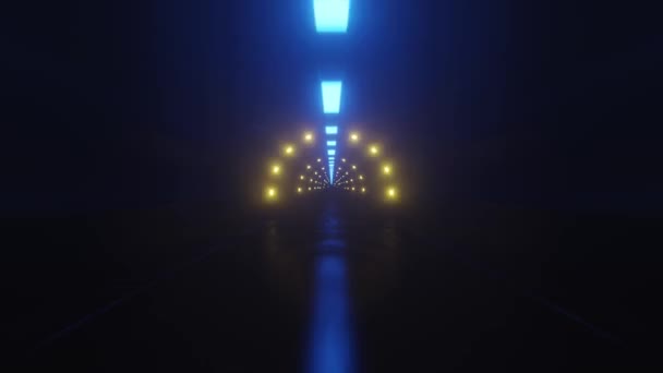 具有霓虹灯口音和独特形状的昏睡数字暗色的黄色和蓝色隧道 理想的投影映射 4K分辨率 — 图库视频影像