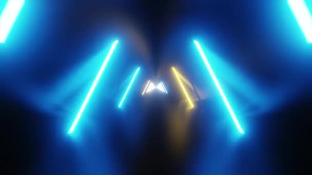 Een Trippy Gele Blauwe Digitale Tunnel Met Gloeiende Neonlijnen Abstracte — Stockvideo