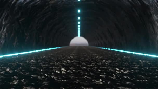 Caverna Fantasia Textura Pedra Preta Luzes Néon Viagem Alienígena Pista — Vídeo de Stock