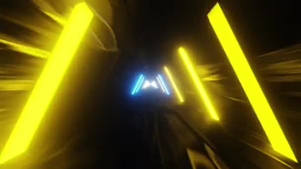 Hypnotic Digital Trippy Yellow Blue Colored Tunnel Neon Accents Unique — Wideo stockowe