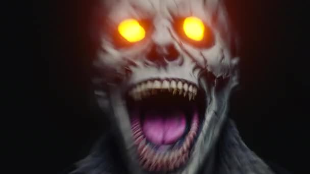 Skrämmande Monster Fasansfullt Ansikte Demon Med Onda Ögon Dödens Spöke — Stockvideo