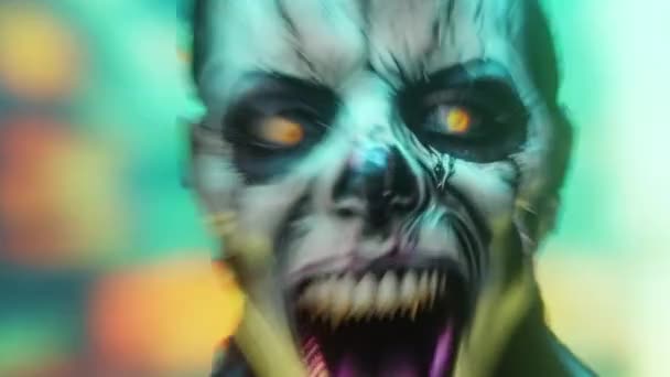 Przerażająca Postać Straszny Maniak Horrorów Krzycząca Mumia Koszmaru Zła Istota — Wideo stockowe