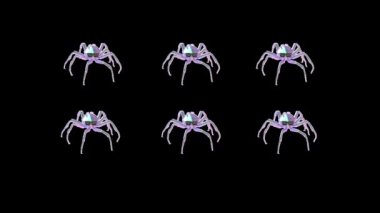 Güneş gözlüklü komik neon örümcekler grubu, izole edilmiş arka plan, psikedelik 2d animasyon..