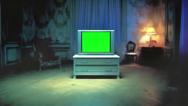 Retro 90S Televisión Vintage Con Fallos Ruido Interferencia Pantalla Verde — Vídeos de Stock