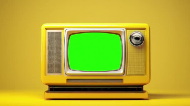 复古的未来电视 黄色的电视 绿色的屏幕在空的黄色房间 摘要背景 Prores的录像 — 图库视频影像
