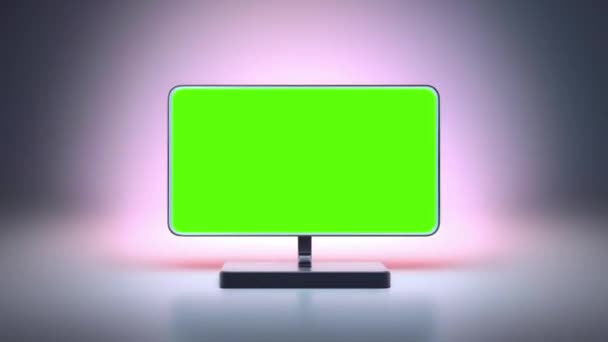 Monitor Mockup Televisão Com Uma Tela Verde Ruído Interferência Estúdio — Vídeo de Stock