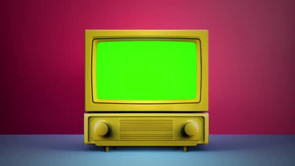 Vintage Retrò Televisione Vintage Con Difetti Rumore Interferenze Schermo Verde — Video Stock