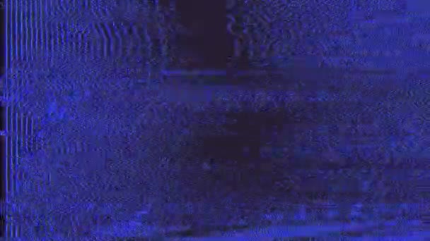 デジタル破損と悪い信号 ノイズ 干渉を備えた青いテレビスクリーン — ストック動画