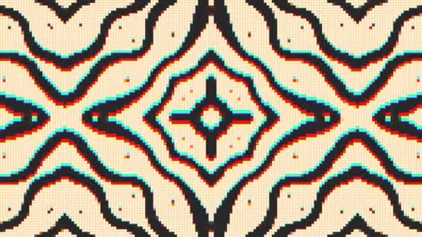 Vibrant Pixelated Tribal Pattern Kaleidoscope Effect Featuring Symmetrical Arrangement Shapes — Stock Video