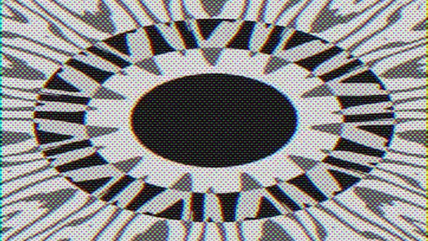Чорно Білий Радіальний Напівтоновий Візерунок Центральним Чорним Колом Оточений Концентричними — стокове відео