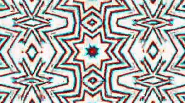 Geometrik yıldız patlaması deseni mavi ve kırmızı çizgilerle beyaz zemin üzerinde kaleydoskopik bir etki yaratıyor. Yüksek kaliteli FullHD görüntüler.