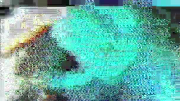 Digital Glitch Art Com Pixelação Distorcida Tons Ciano Preto Imagens — Vídeo de Stock