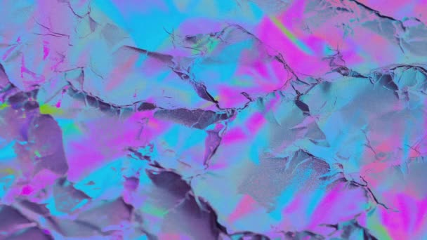 Gyűrött Papír Rózsaszín Neon Ragyogással Holografikus Absztrakt Háttér Kiváló Minőségű — Stock videók
