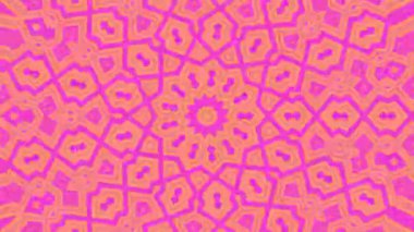 Parlak pembe ve mor kaleydoskop desenli psikedelik soyut arka plan simetrik ve geometrik tasarımlar sergiliyor. Dijital görüntüler ve hareketli grafikler için mükemmel. Yüksek