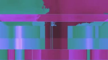 Dijital bir sinyalden oluşan soyut şekiller, canlı bir renk göstergesinde parazit ve bozulmayı gösterir