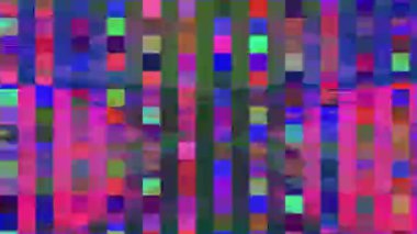 Ekran boyunca renkli dijital sinyaller akıyor, canlı ve soyut görsellerle büyüleyici bir hata efekti yaratıyor