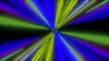 Işık demetleri merkezden genişler, canlı renkler ve değişen hızlar gösterir, dinamik bir görsel etki yaratır