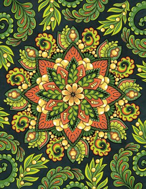 Coloful mandala sanat arka plan tasarımı yeşil ve sarı gölgeler