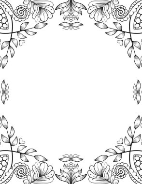 Davetiye, bayrak ve düğün tasarımı için fotokopi alanı olan siyah özet çerçeve şablonu